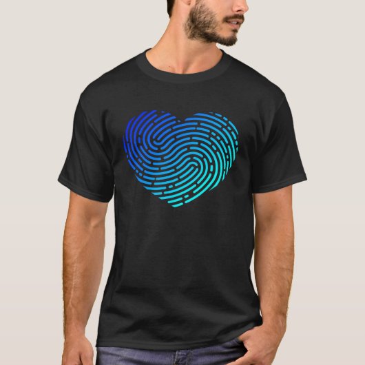 Fingerprint Shape Heart Forensic Science Valentine Tシャツ (正面)
