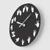 Fingerspelling Monochrome Wall Clock ラージ壁時計 (傾斜)