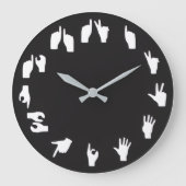 Fingerspelling Monochrome Wall Clock ラージ壁時計 (正面)