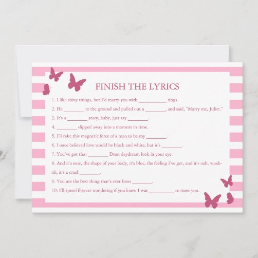 Finish The Lyrics Bridal Shower Game (正面)