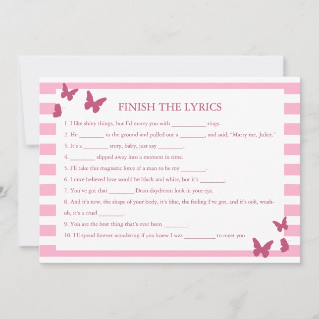 Finish The Lyrics Bridal Shower Game (正面)