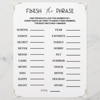Finish the Phrase Game – Printable Guessing Party レターヘッド
