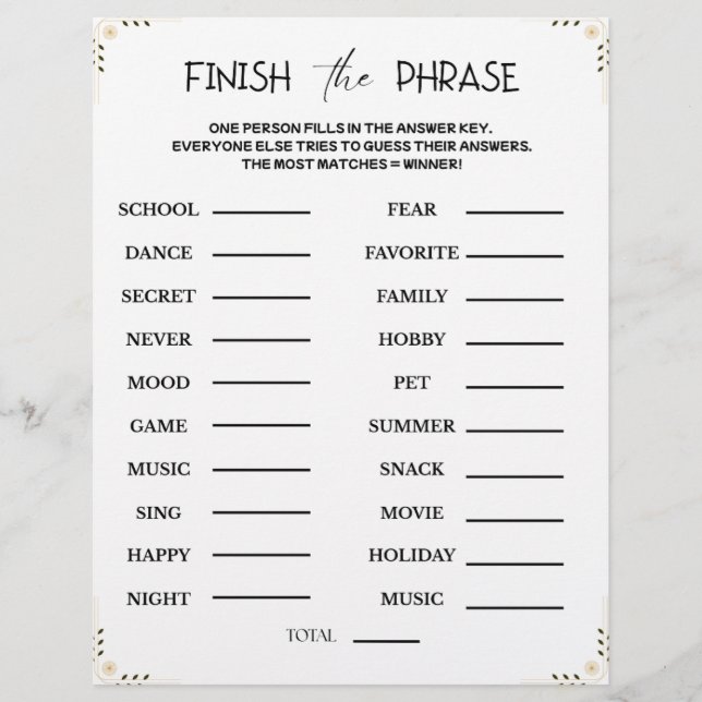 Finish the Phrase Game – Printable Guessing Party レターヘッド (正面)