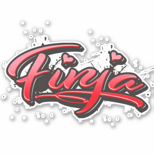 Finja red Heart Graffiti Aufkleber Sticker シール (正面)