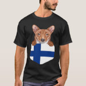 Finland Flag Basenji Dog In Pocket Tシャツ (正面)