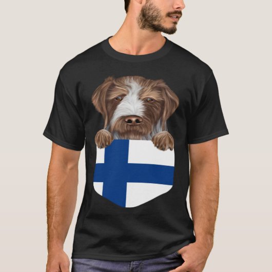 Finland Flag German Wirehaired Pointer Dog In Pock Tシャツ (正面)