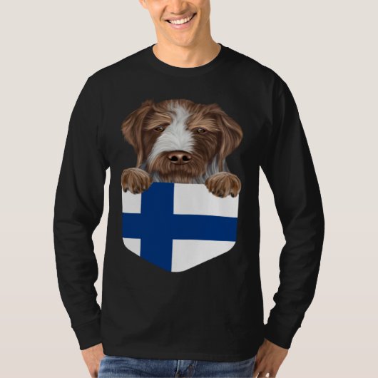 Finland Flag German Wirehaired Pointer Dog In Pock Tシャツ (正面)