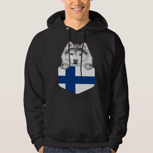 Finland Flag Siberian Husky Dog In Pocket パーカ (正面)
