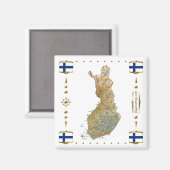 Finland Map + Flags Magnet マグネット (正面/裏面)