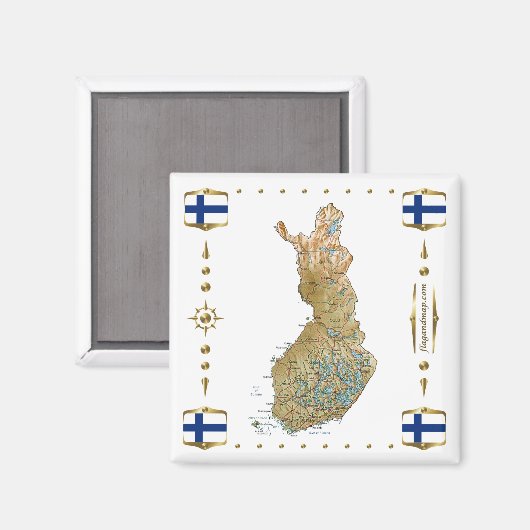 Finland Map + Flags Magnet マグネット (正面/裏面)