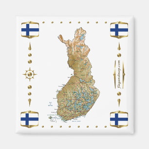 Finland Map + Flags Magnet マグネット