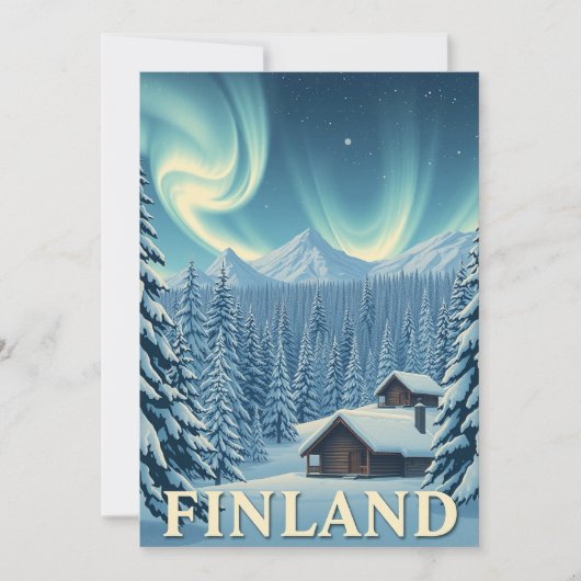 Finland Northern Lights Winter Cabin Flat Card シーズンカード (正面)