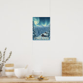 Finland Northern Lights Winter Cabin Poster Print ポスター (キッチン)