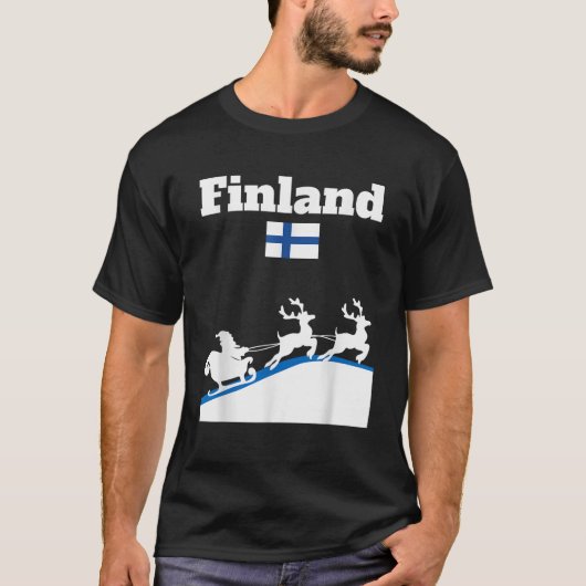 Finland Santa Claus sledge reindeers Finland flag  Tシャツ (正面)