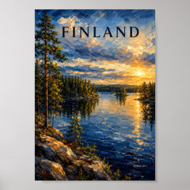 Finland: Serene Sunset Lake Art Souvenir ポスター