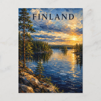 Finland: Serene Sunset Lake Art Souvenir ポストカード