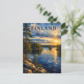 Finland: Serene Sunset Lake Art Souvenir ポストカード (スタンド正面)