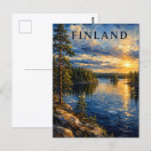 Finland: Serene Sunset Lake Art Souvenir ポストカード (正面/裏面)