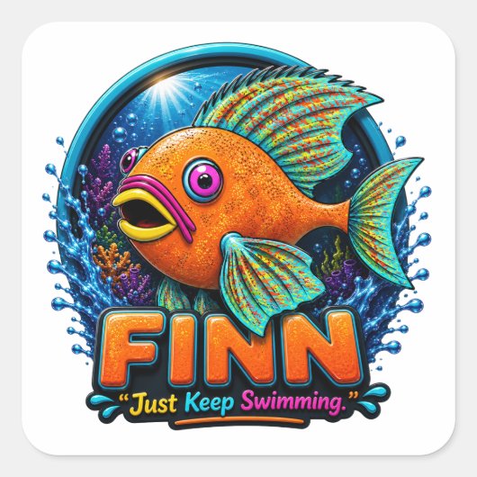 Finn the Dolphin – 「驚きの波に乗れ」 スクエアシール (正面)