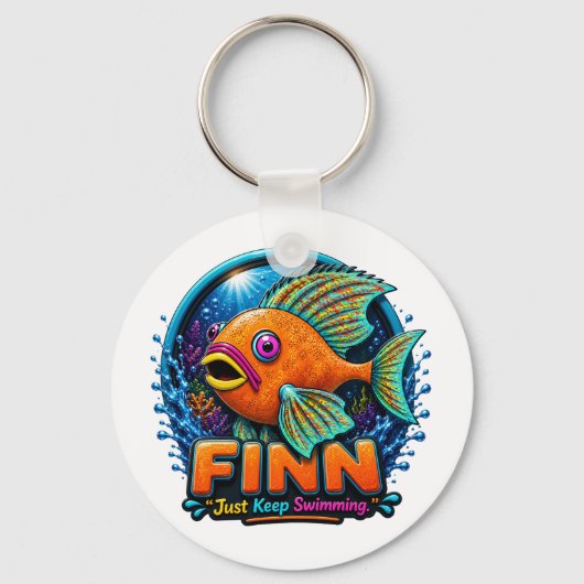 Finn the Dolphin – “Ride the Waves of Wonder” キーホルダー (正面)