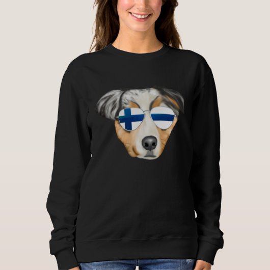 Finnish Flag Australian Shepherd Dog Finland Pocke スウェットシャツ (正面)