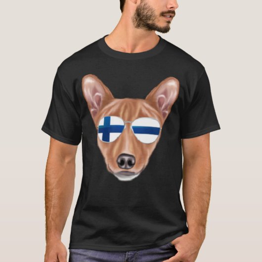 Finnish Flag Basenji Dog Finland Pocket Tシャツ (正面)