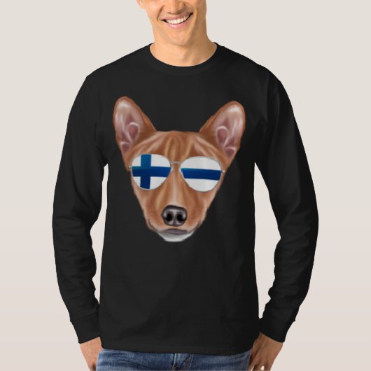 Finnish Flag Basenji Dog Finland Pocket Tシャツ (正面)