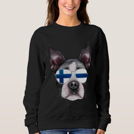 Finnish Flag Boston Terrier Dog Finland Pocket スウェットシャツ (正面)