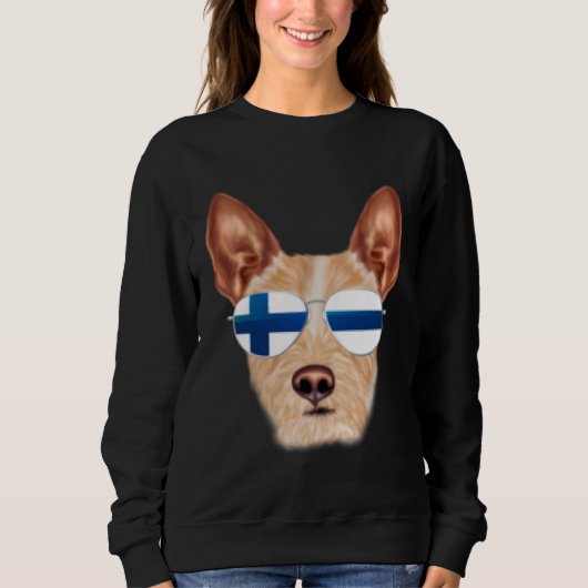 Finnish Flag Portuguese Podengo Pequeno Dog Finlan スウェットシャツ (正面)