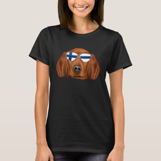 Finnish Flag Redbone Coonhound Dog Finland Pocket Tシャツ (正面)