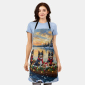 Finnish Lapphund Christmas Boat Holiday エプロン (着用した状態)