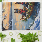 Finnish Lapphund Christmas Boat Holiday キッチンタオル (折り畳み)