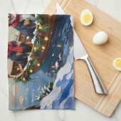 Finnish Lapphund Christmas Boat Holiday キッチンタオル (四つ折り)