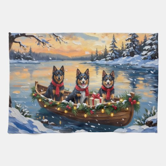 Finnish Lapphund Christmas Boat Holiday キッチンタオル (横)