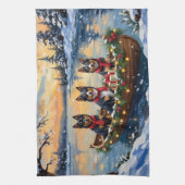 Finnish Lapphund Christmas Boat Holiday キッチンタオル (縦)