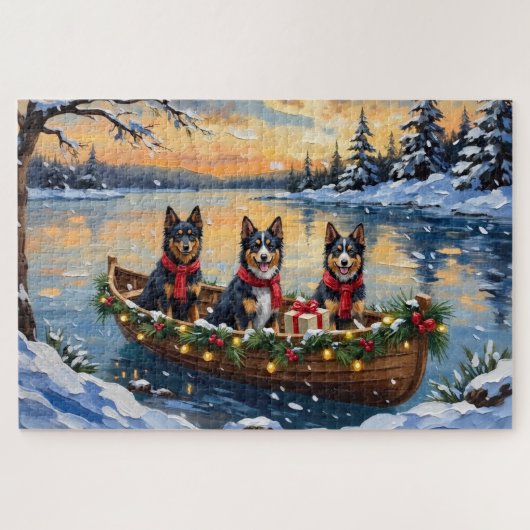 Finnish Lapphund Christmas Boat Holiday ジグソーパズル (横)