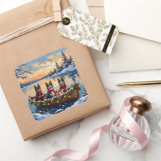 Finnish Lapphund Christmas Boat Holiday スクエアシール (ギフト)