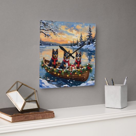 Finnish Lapphund Christmas Boat Holiday スクエア壁時計 (オフィス)