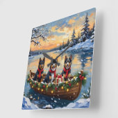 Finnish Lapphund Christmas Boat Holiday スクエア壁時計 (傾斜)