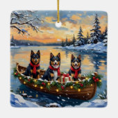 Finnish Lapphund Christmas Boat Holiday セラミックオーナメント (裏面)