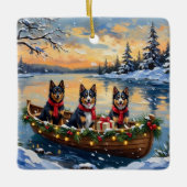 Finnish Lapphund Christmas Boat Holiday セラミックオーナメント (正面)