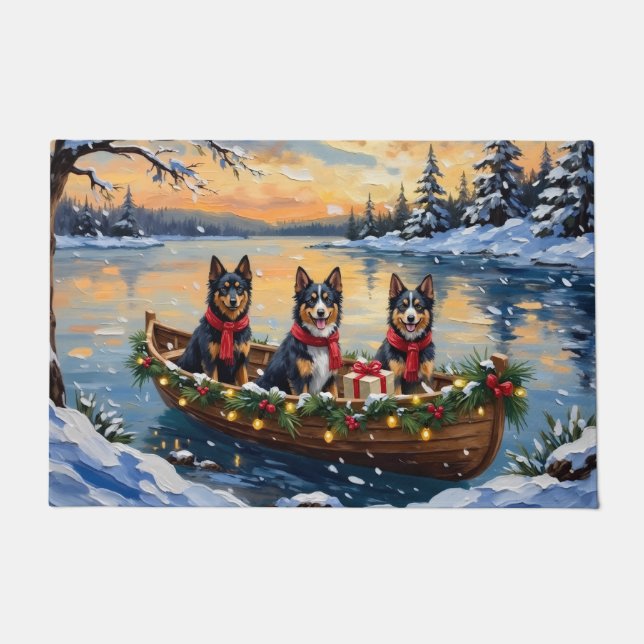 Finnish Lapphund Christmas Boat Holiday ドアマット (正面)