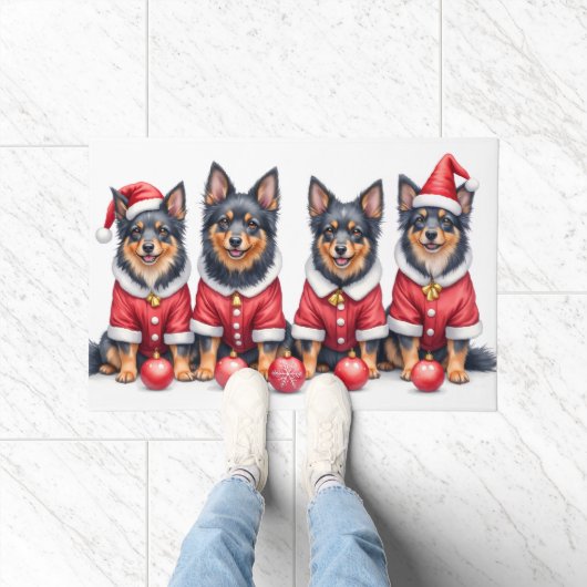 Finnish Lapphund Christmas Dress Santa Hat ドアマット (室内)