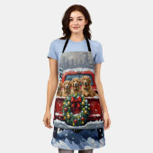 Finnish Lapphund Christmas Red Truck Holiday エプロン (着用した状態)