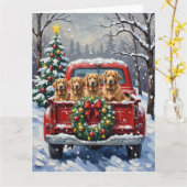 Finnish Lapphund Christmas Red Truck Holiday カード (黄色い花)