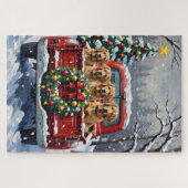 Finnish Lapphund Christmas Red Truck Holiday ジグソーパズル (横)