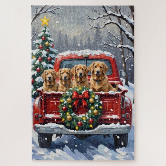 Finnish Lapphund Christmas Red Truck Holiday ジグソーパズル (縦)
