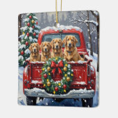 Finnish Lapphund Christmas Red Truck Holiday セラミックオーナメント (左)