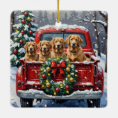 Finnish Lapphund Christmas Red Truck Holiday セラミックオーナメント (裏面)