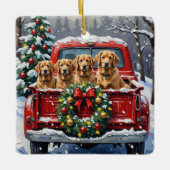 Finnish Lapphund Christmas Red Truck Holiday セラミックオーナメント (正面)